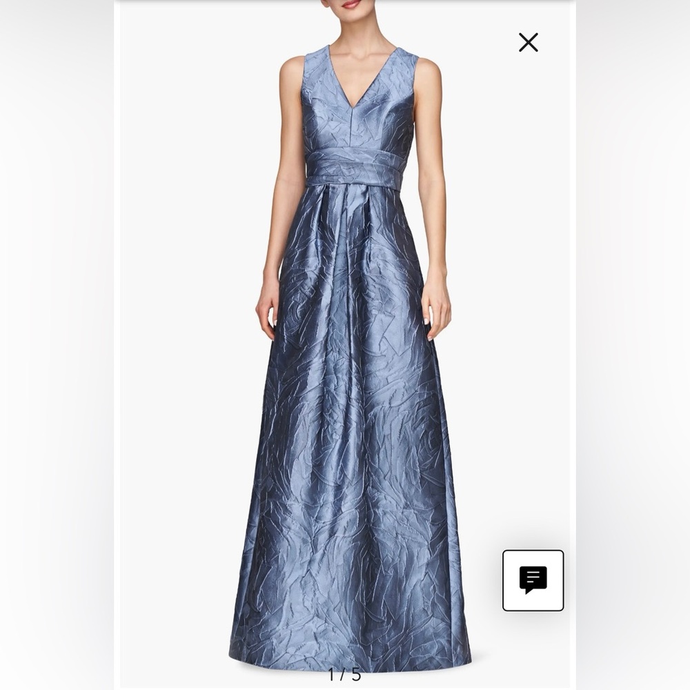 Kay Unger Metallic Blue Maxi Dress